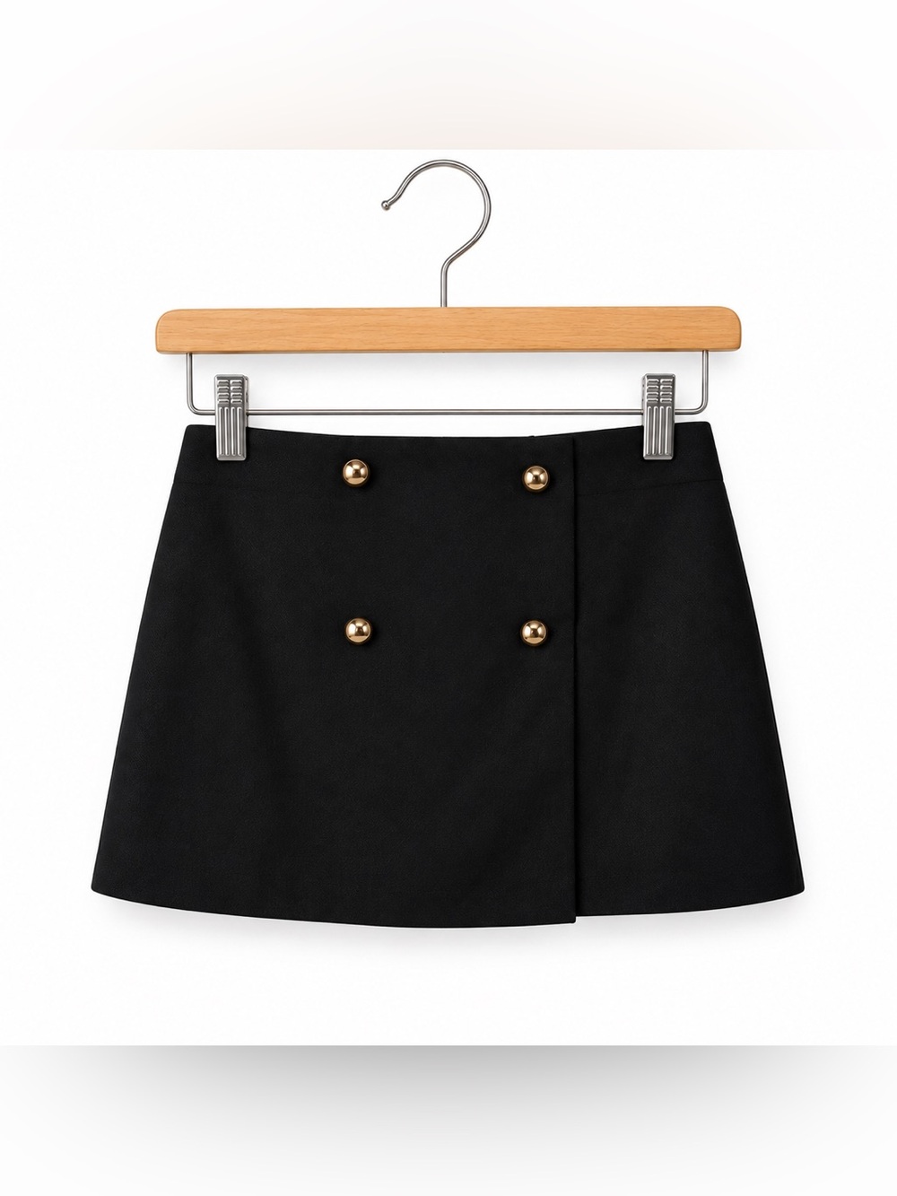H&M Black A-Line Mini Skirt NWT Size 12 Gold Button Preppy Mod Tailored